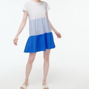 J. Crew Tiered Flutter-Sleeve Color Block T-Shirt Mini Dress Teacher